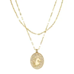 Colar 2 Voltas Medalha Unicórnio Enjoy And Dream Zircônia Folheado a Ouro 18k