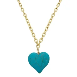 Colar Ananda Elos Coração Pedra Turquesa Folheado a Ouro 18k