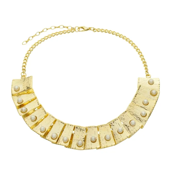 Colar Anália Placa Pérolas Folheado a Ouro 18k