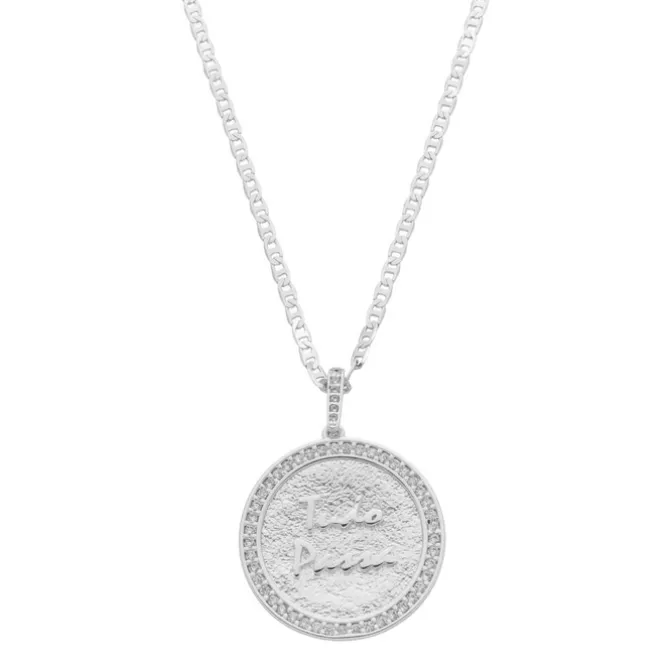 Colar Asha Medalha Tudo Passa Zircônias Folheado em Ródio Branco