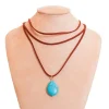 Colar Camurça Marrom Luna Pingente Pedra Natural Turquesa