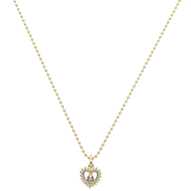 Colar Coração Nossa Senhora Aparecida Zircônias Safira Folheado a Ouro 18k