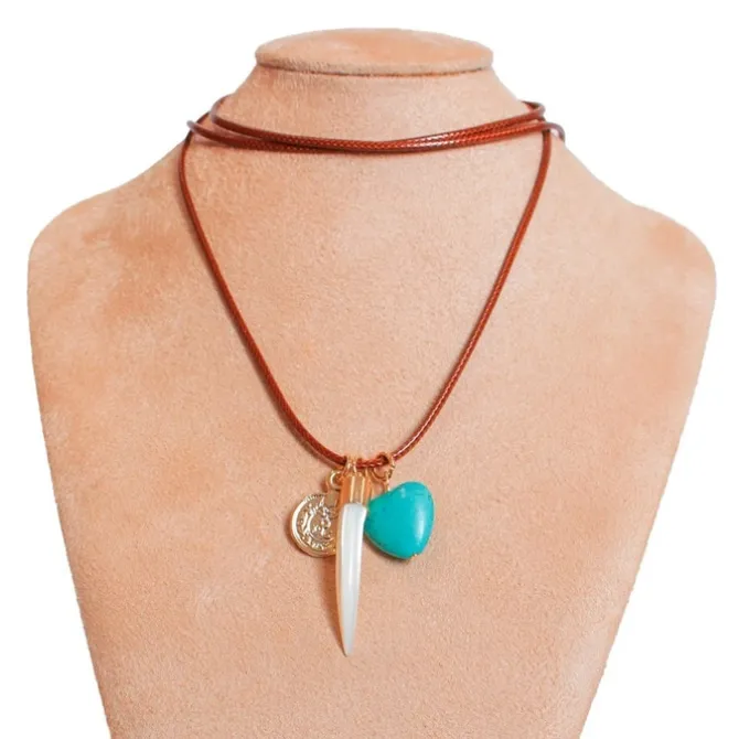 Colar Courinho Marrom Lola Pingentes Folheado a Ouro 18k