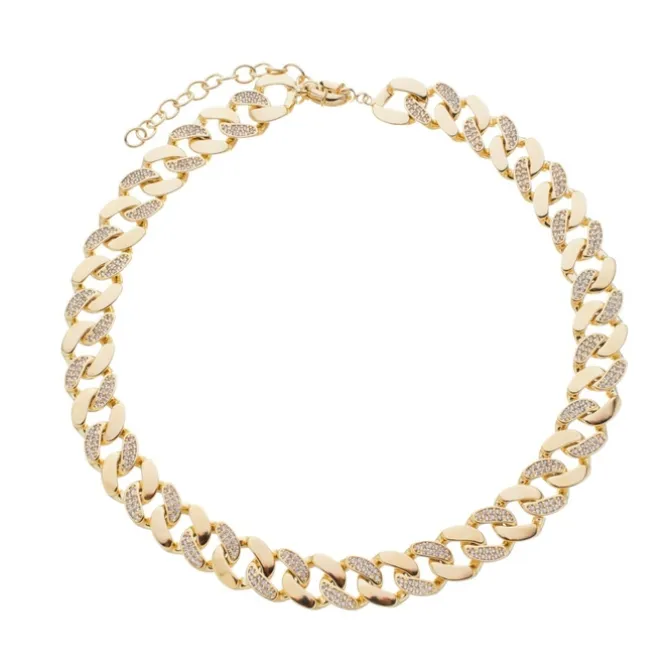 Colar Curto Alexia Elos Cravejados Zircônias Folheado a Ouro 18k