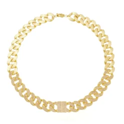 Colar Curto Aline Elos Cravejados Zircônias Folheado a Ouro 18k