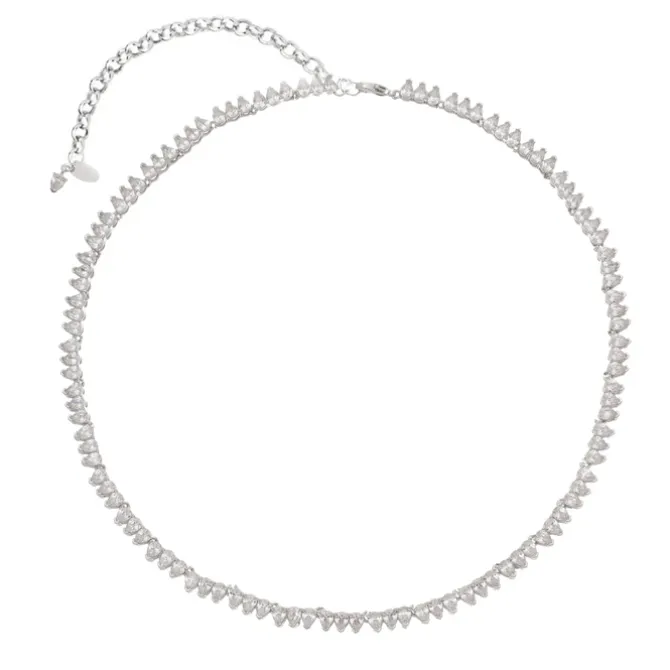 Colar Curto Celina Riviera Zircônias Gota Cristal Folheado em Ródio Branco