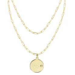 Colar de 2 Voltas Medalha Pequena Luz Zircônia Folheado a Ouro 18k