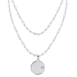 Colar de 2 Voltas Medalha Pequena Luz Zircônia Folheado em Ródio Branco