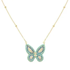 Colar de Borboleta Cecil Zircônia Azul Folheado a Ouro 18k