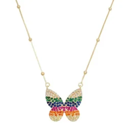 Colar de Borboleta Cecil Zircônias Coloridas Folheado a Ouro 18k