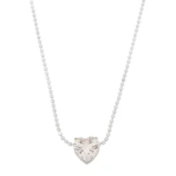 Colar de Coração Maria Antônia Zircônia Cristal Folheado em Ródio Branco