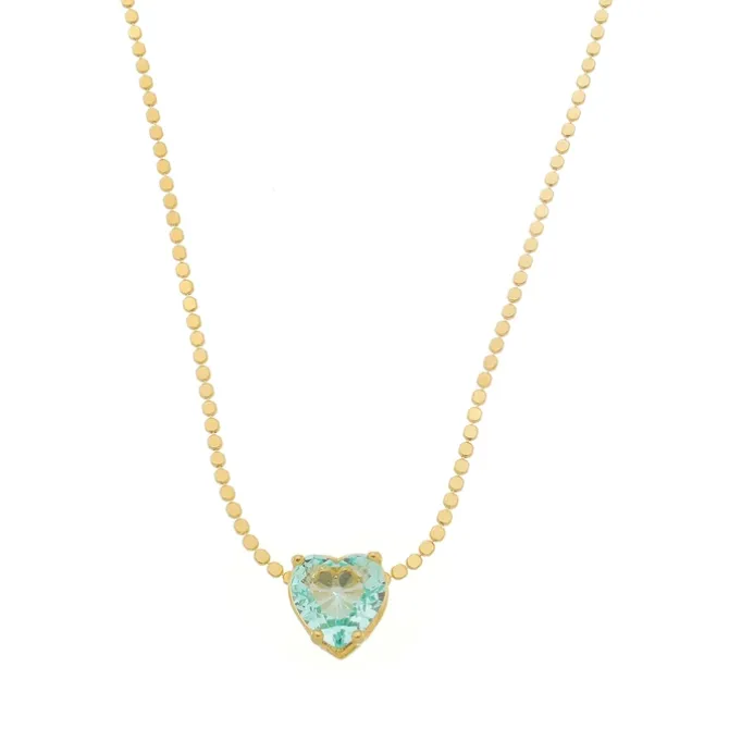 Colar de Coração Maria Antônia Zircônia Acqua Folheado a Ouro 18k