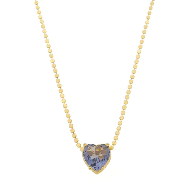 Colar de Coração Maria Antônia Zircônia Tanzanita Folheado a Ouro 18k