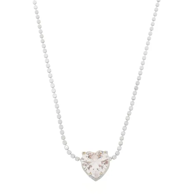 Colar de Coração Maria Antônia Zircônia Cristal Folheado em Ródio Branco