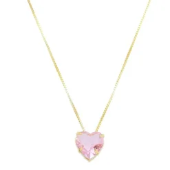 Colar de Coração Zircônia Rosa Junny Folheado a Ouro 18k