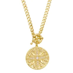 Colar de Estrela Medalha Atria Elos Zircônias Folheado a Ouro 18k