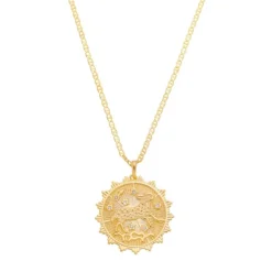 Colar de Medalha Vintage Signo Zircônias Folheado a Ouro 18k