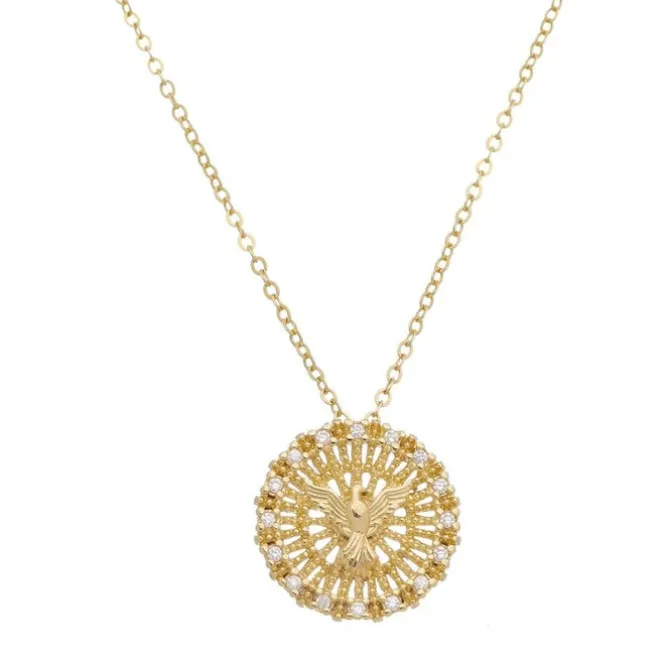 Colar Espírito Santo Medalha Zircônia Folheado a Ouro 18k