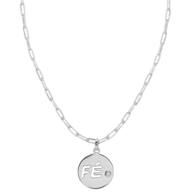 Colar Fé Zircônia Folheado em Ródio Branco