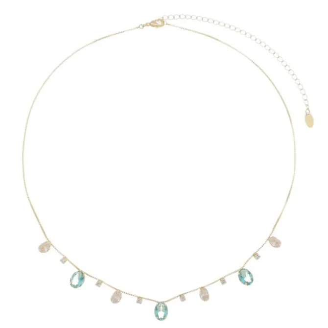 Colar Feminino Amie Zircônias Oval Acqua Folheado a Ouro 18k
