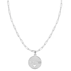 Colar Feminino Amor Zircônia Folheado em Ródio Branco