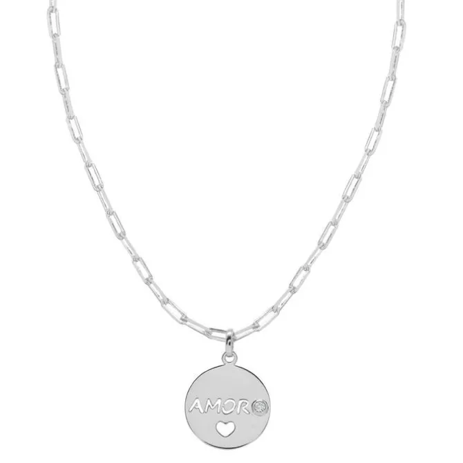 Colar Feminino Amor Zircônia Folheado em Ródio Branco
