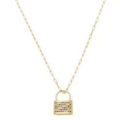 Colar Feminino Layla Cadeado Zircônias Coloridas Folheado a Ouro 18k