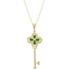 Colar Feminino Luma Chave Flor Zircônia Esmeralda Folheado a Ouro 18k