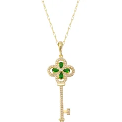 Colar Feminino Luma Chave Flor Zircônia Esmeralda Folheado a Ouro 18k