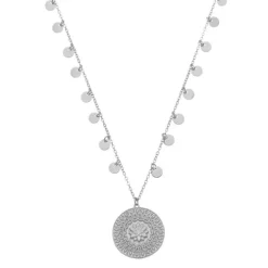 Colar Feminino Medalha Flor de Lótus Cresça Evolua Floresça Folheado em Ródio Branco