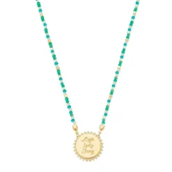Colar Feminino Medalha Magic Lucky Strong Cristais Folheado a Ouro 18k