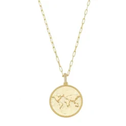 Colar Feminino Medalha Mapa Mundi Sonhe Alto Folheado a Ouro 18k