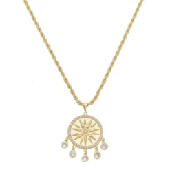 Colar Feminino Medalha Sol Seja Luz Zircônias Folheado a Ouro 18k