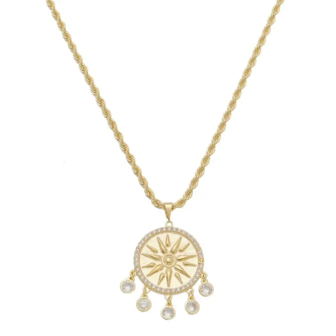 Colar Feminino Medalha Sol Seja Luz Zircônias Folheado a Ouro 18k
