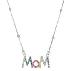 Colar Feminino Mom Zircônias Coloridas Folheado em Ródio Branco