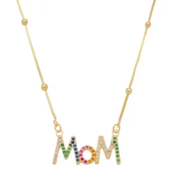 Colar Feminino Mom Zircônias Coloridas Folheado a Ouro 18k