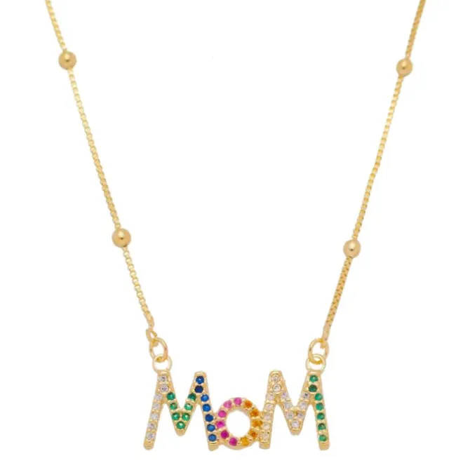 Colar Feminino Mom Zircônias Coloridas Folheado a Ouro 18k