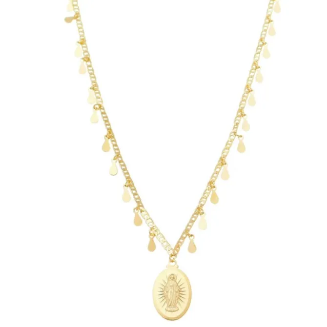 Colar Feminino Nossa Senhora das Graças Mini Medalhas Gotas Folheado a Ouro 18k