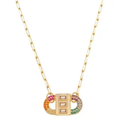 Colar Feminino Rafa Locker Baguete Zircônias Coloridas Folheado a Ouro 18k