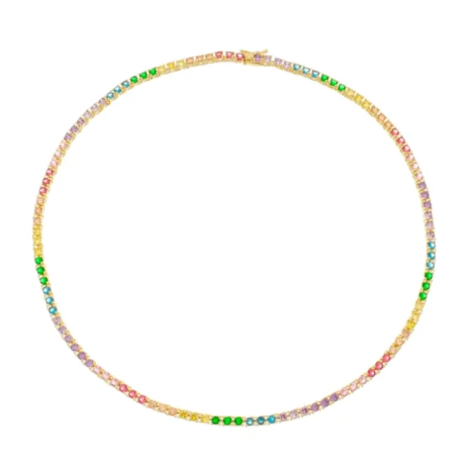 Colar Feminino Riviera Megan Zircônias Coloridas Folheada a Ouro 18k