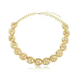 Colar Helena Elos e Pérolas Dourado