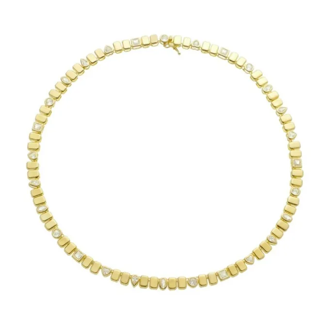 Colar Leticia Malha Detalhes Zircônias Folheado a Ouro 18k