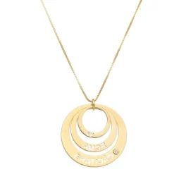 Colar Longo Life Círculos Fé, Amor e Gratidão Folheado a Ouro 18k