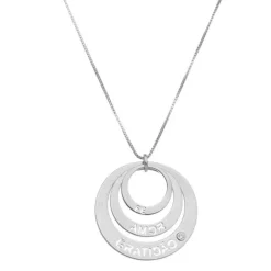 Colar Longo Life Círculos Fé, Amor e Gratidão Folheado em Ródio Branco