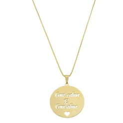 Colar Longo Medalha com Calma e com Alma Folheado Ouro 18k