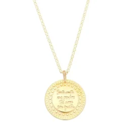 Colar Longo Medalha Hooponopono Vintage Folheado a Ouro 18k