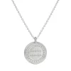 Colar Longo Medalha Vintage com Calma e com Alma Folheado em Ródio Branco