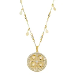 Colar Luck Medalha Trevo de Quatro Folhas Zircônias Folheado a Ouro 18k