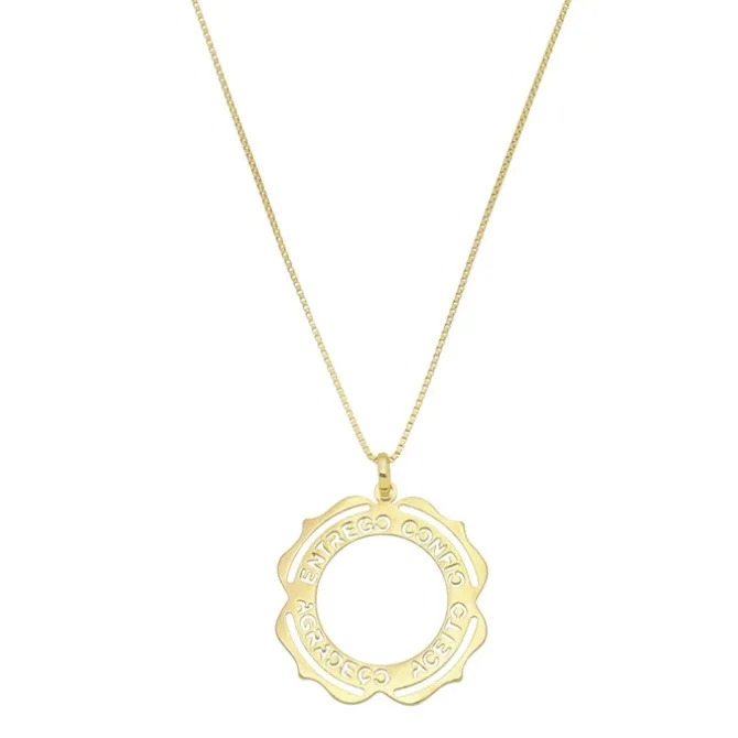 Colar Mandala Entrego Confio Aceito Agradeço Folheado a Ouro 18k