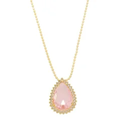 Colar Maria Fernanda Gota Zircônia Rosa Folheado a Ouro 18k